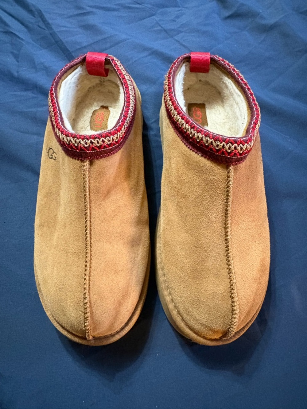 UGG Cream Shearling-Lined Mule with Red Logo Accent